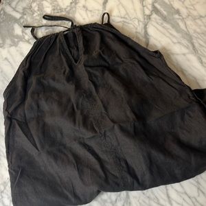 EVERLANE linen tie midi black dress pockets 10 12 L